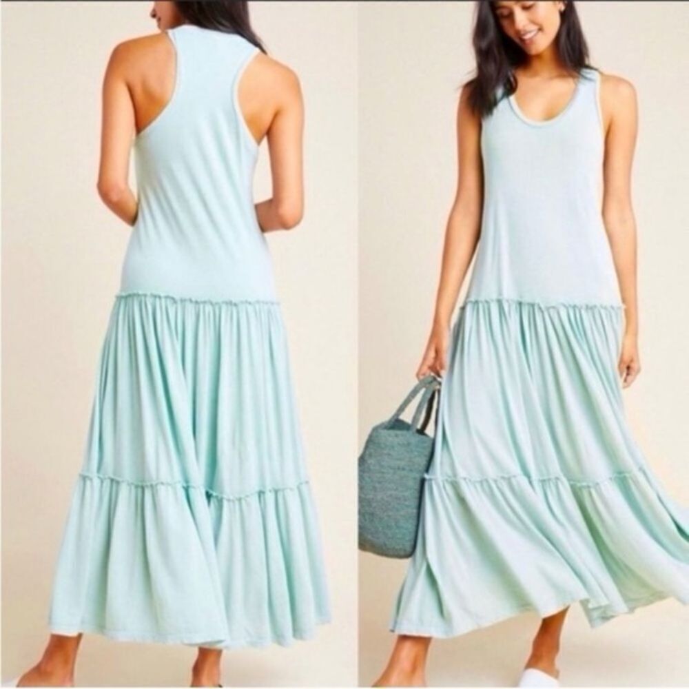Sundry Dress Women's 1 / S / 4-6 Soft Teal Tiered Sleeveless Racerback Tank Maxi